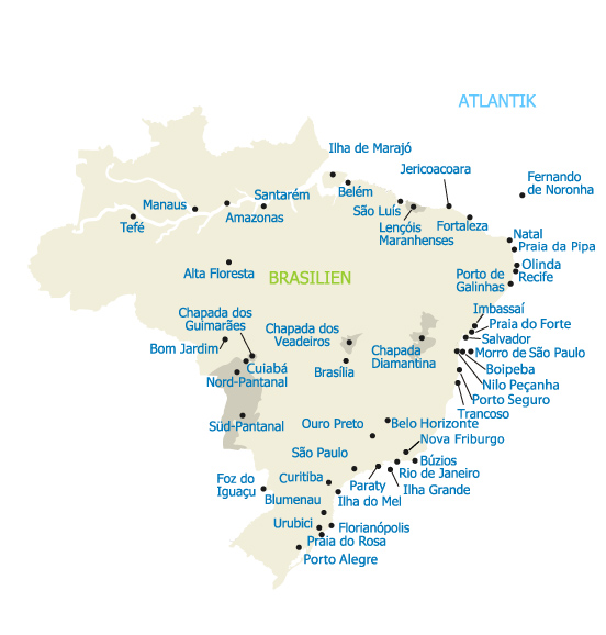 Alle Reise-Regionen in Brasilien Alle Reise-Regionen in Brasilien - Karte