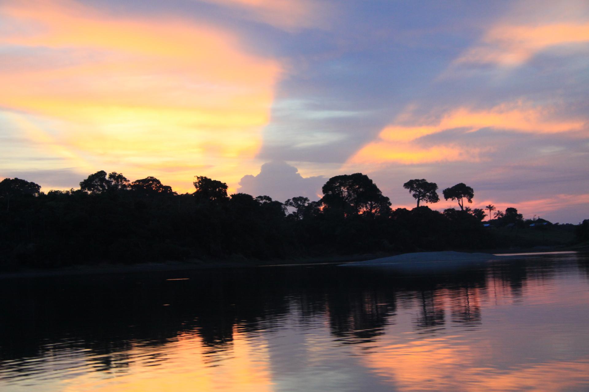 Die Sonne geht im Amazonas unter Sonnenuntergang im Amazonas