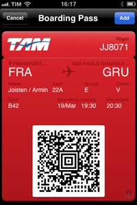 TAM Boarding Pass FRA GRU Mobiler Web Check-in
