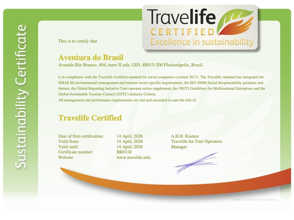 Aventura do Brasil ist Travelife Certified Aventura do Brasil Travelife Certified