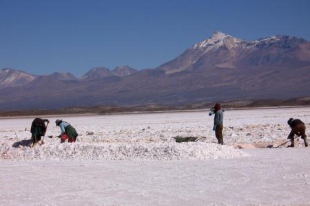 Erleben Sie wie die örtliche Bevölkerung Boliviens in der Salzwüste Uyuni arbeitet 