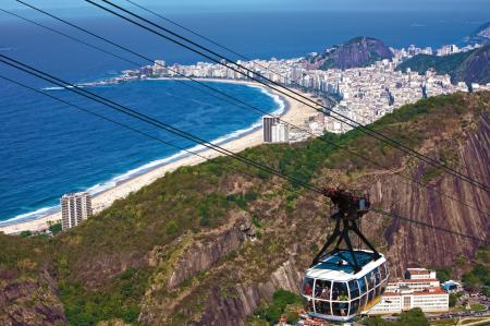 Zuckerhut-Gondel vor Strandkulisse in Rio