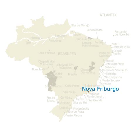 Karte von Brasilien mit Nova Friburgo im Bundesstaat Rio de Janeiro