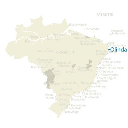 Olinda, nahe Recife, auf der Karte Brasiliens