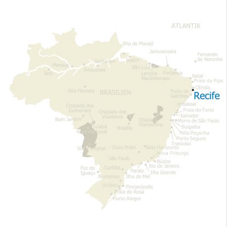 Landkarte von Brasilien auf der Recife hervorgehoben ist