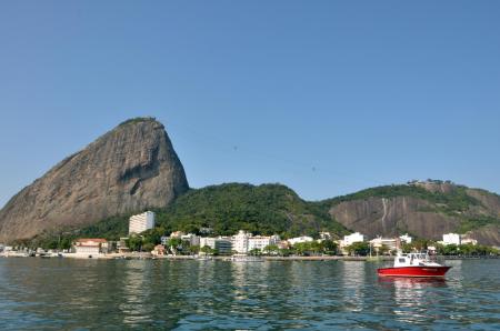 Guanabara Bucht kleines Boot vor Zuckerhut