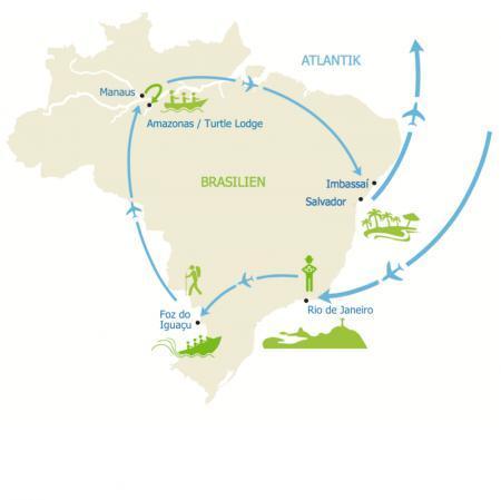 MAP Stopps der Rundreise Brasilien für Selbstentdecker