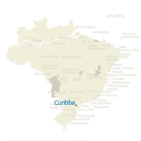 Karte mit Curitiba in Brasilien